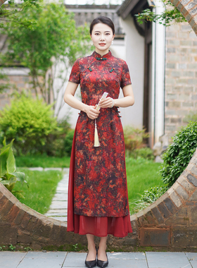 如意风夏季新款显瘦气质高考季送考旗袍国风奥黛红色连衣裙24R777