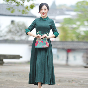 如意风改良旗袍气质连衣裙春季新款修身盘扣女士民族风中式女装