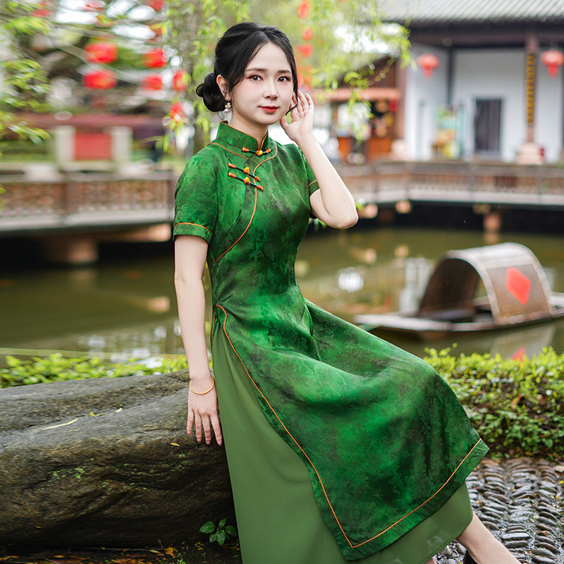 如意风夏季新款复古新中式改良旗袍短袖修身显瘦长款旗袍女26R259