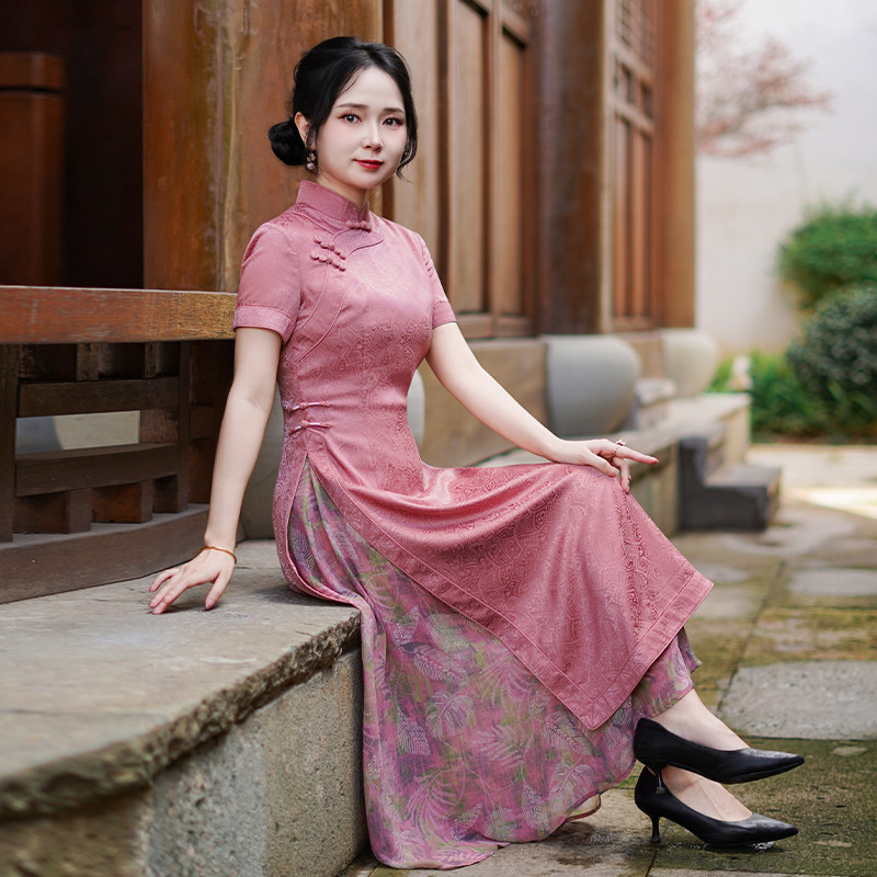 如意风夏季新款奥黛改良旗袍中国风高级收腰显瘦气质连衣裙26R696