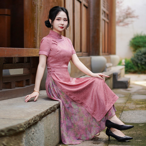 如意风夏季新款奥黛改良旗袍中国风高级收腰显瘦气质连衣裙26R696
