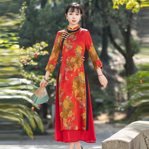 越南秋季旗袍裙如意风改良