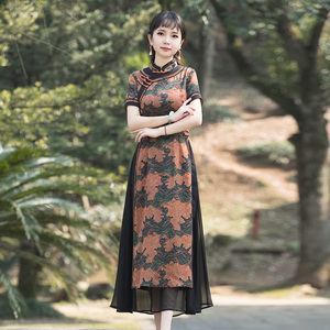 如意风奥黛款旗袍中国风改良连衣裙女夏年轻款气质高端修身裙子