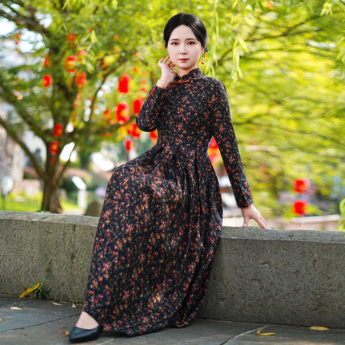 如意风秋季新款复古新中式改良旗袍高端大气修身显瘦长裙女25R613