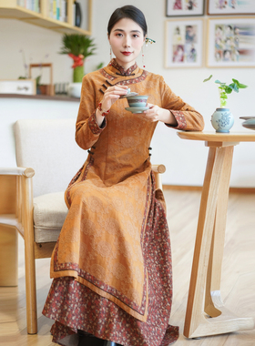 如意风改良奥戴旗袍新款年轻款高端气质连衣裙女显瘦中式裙23J290