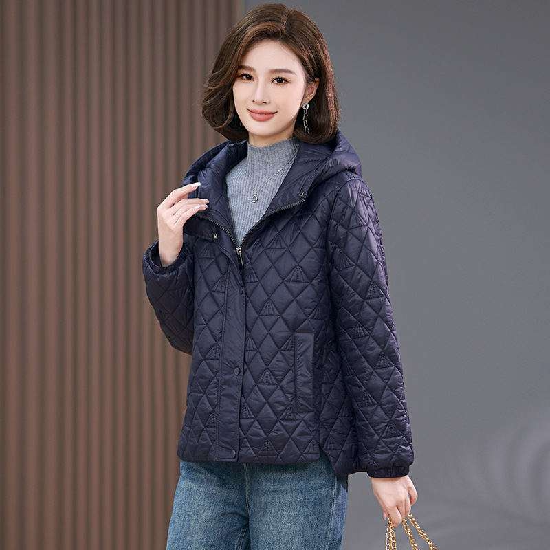 薄款棉服女2025新款秋冬短款小个子妈妈休闲棉衣轻薄菱格夹棉外套