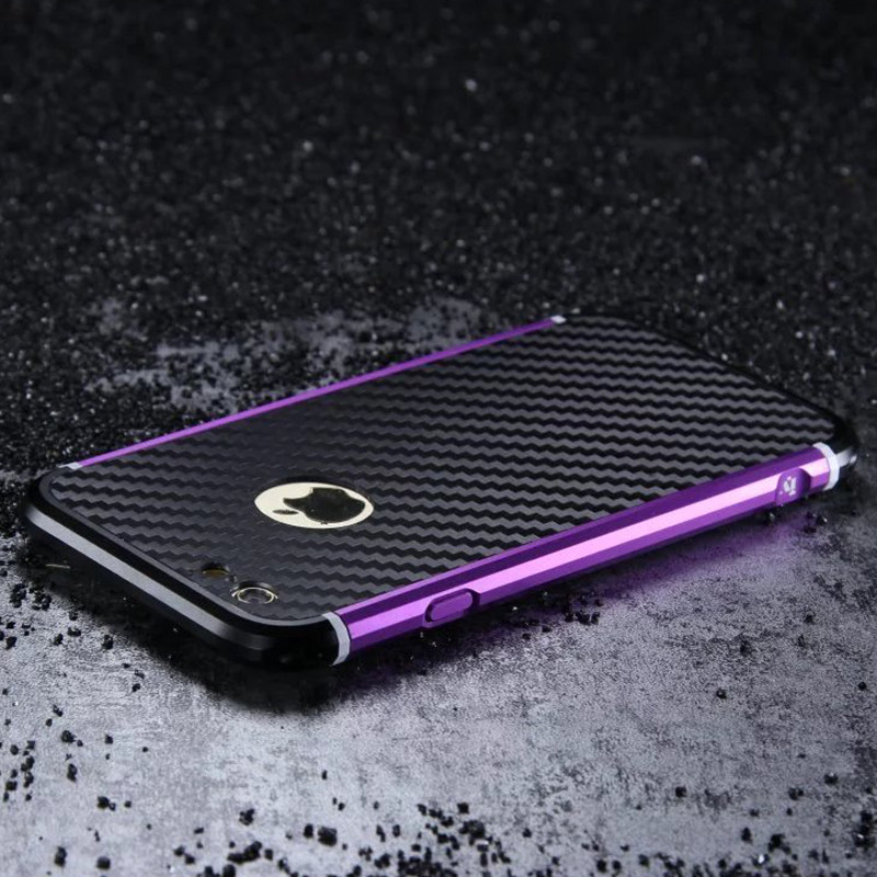 iy Rainbow Aluminum Metal Bumper Carbon Fiber Back Cover Case for Apple iPhone 6S Plus/6 Plus & iPhone 6S/6