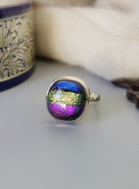 意大利925银三色琉璃女戒指