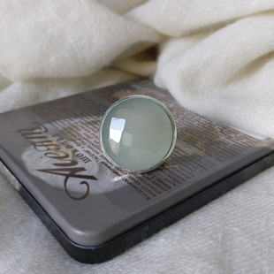 欧美时尚高级感925纯银温润素雅超大霸气水色玉髓食指中指戒指女