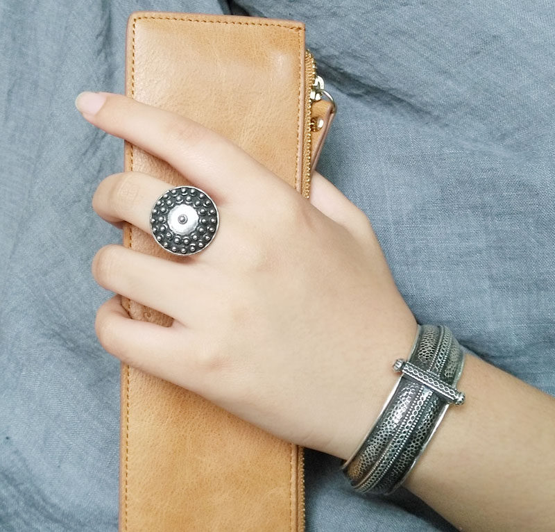 朋克风个性时尚S925纯银 印度手工银饰品高浮雕复古夸张戒指女式