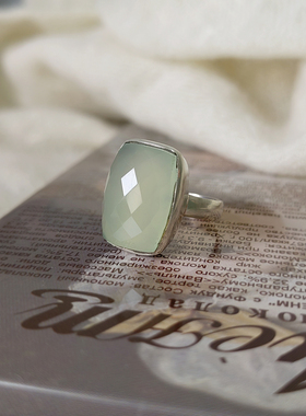 925银蓝玉髓长方形女士戒指