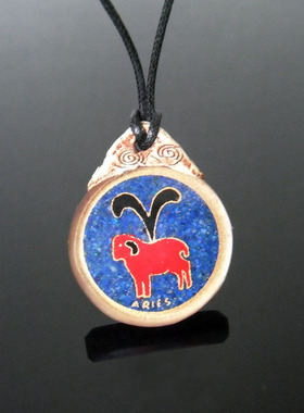 印度粘土青金石彩绘白羊座吊坠