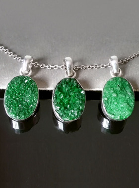 手工时尚个性风绿色水晶银吊坠