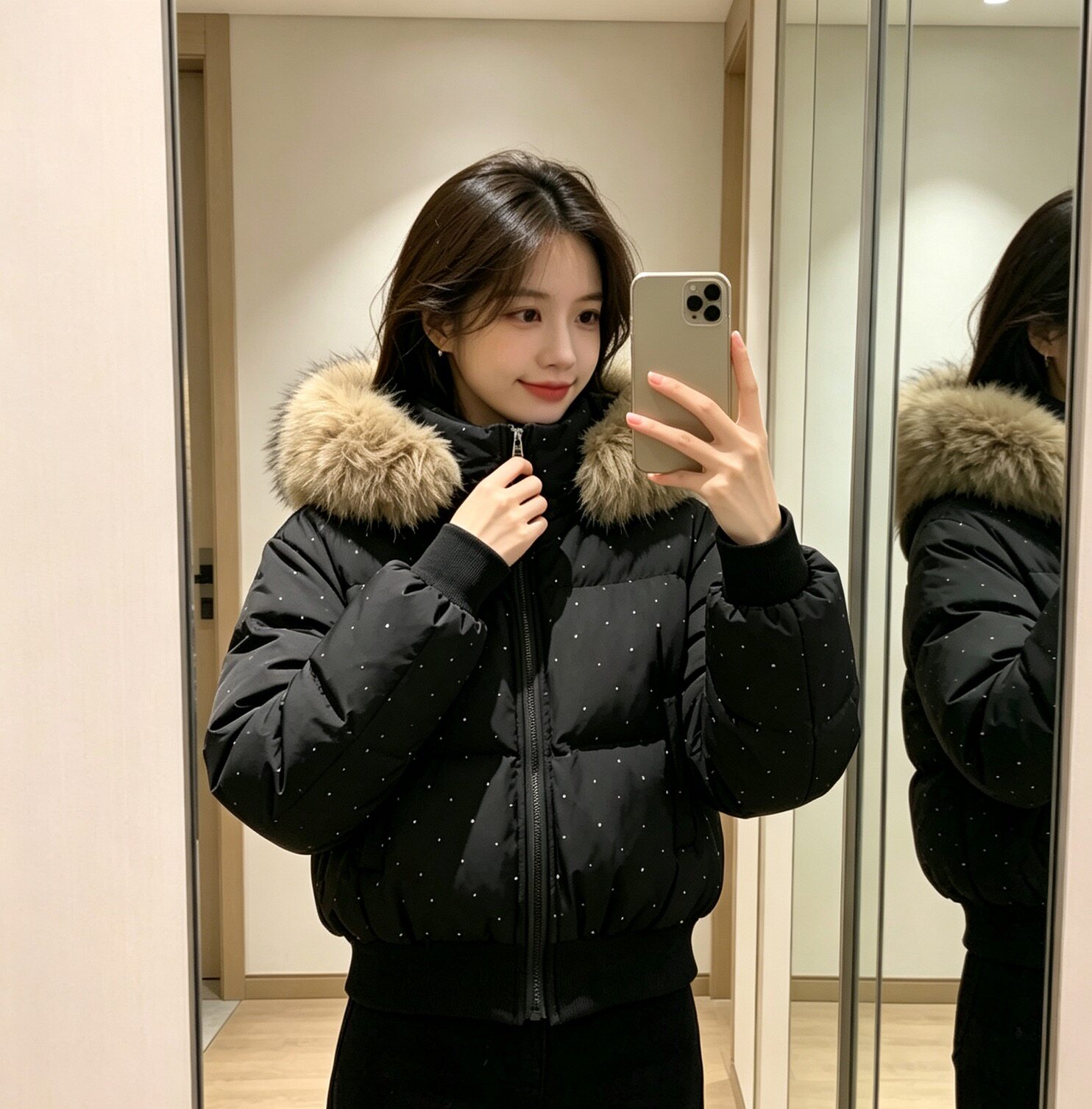 2026新款冬季毛领连帽收腰加厚短款棉服女小个子面包服外套女冬
