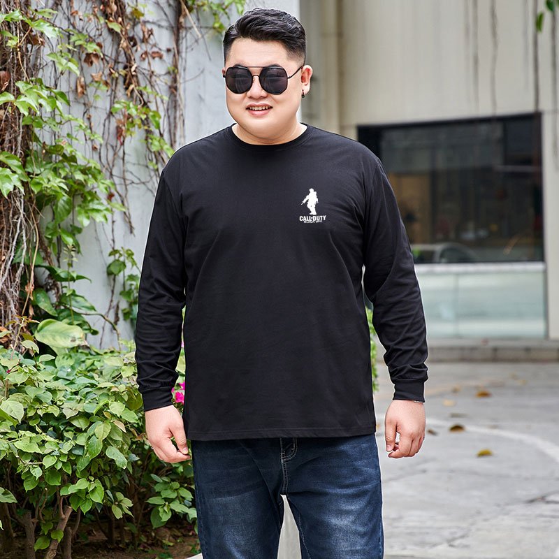 春秋加肥加大男士纯棉T恤特大号长袖体恤衫纯棉宽松秋衣打底衫t桖