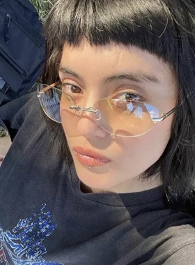 复古无框椭圆Y2K辣妹太阳眼镜