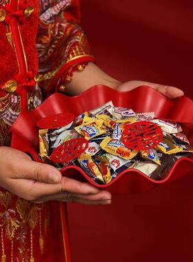 结婚专用果盘婚庆客厅红色喜事托盘糖果水果盘备婚用品大全瓜子盘