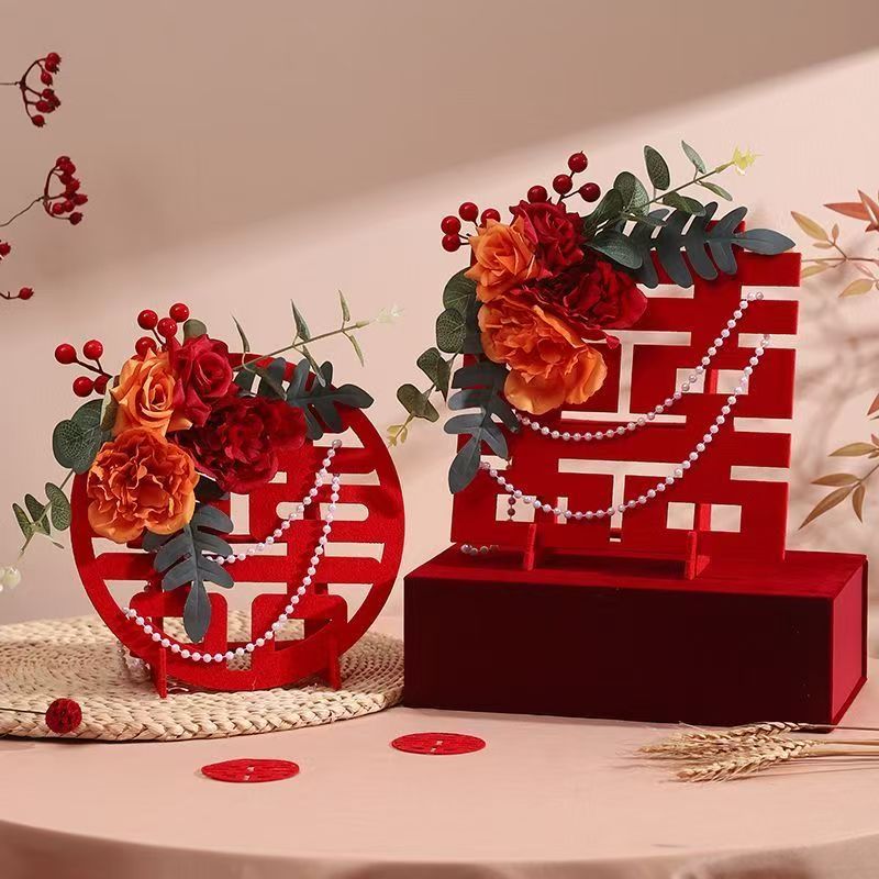 结婚专用喜字立体摆件订婚用品婚房布置卧室装饰喜字桌摆蝴蝶兰花