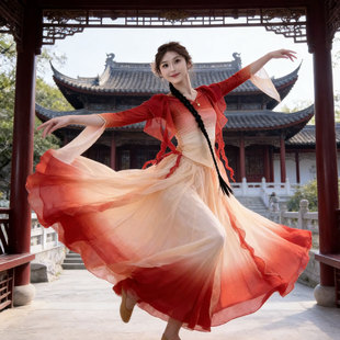 大花轿月满西楼别序舞蹈演出服粉色汉服女古装中国风飘逸青丝赤岭