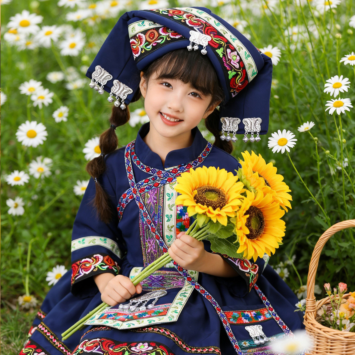 吉量采茶刘三姐又见三月三儿童民族风演出服女童长袖舞蹈服装透气