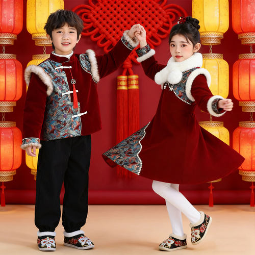 拜年服男女儿童表演新新年快乐