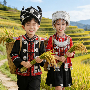 哈尼宝贝吉量刘三姐广西丽江三部曲儿童民族风舞蹈演出服表演服装