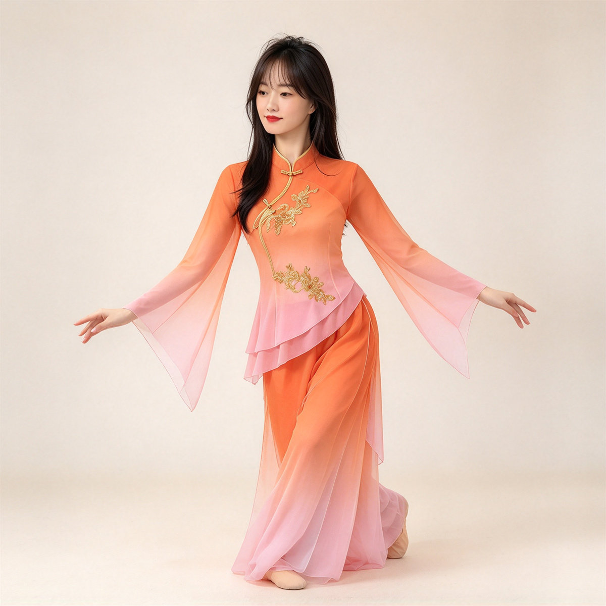 云裳谣琵琶曲中国风刺绣渐变舞蹈服女古典秧歌演出服装长袖舞台装