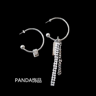 PANDA饰品 链条水钻 极简范丞丞权志龙同款不对称冷淡耳钉耳环
