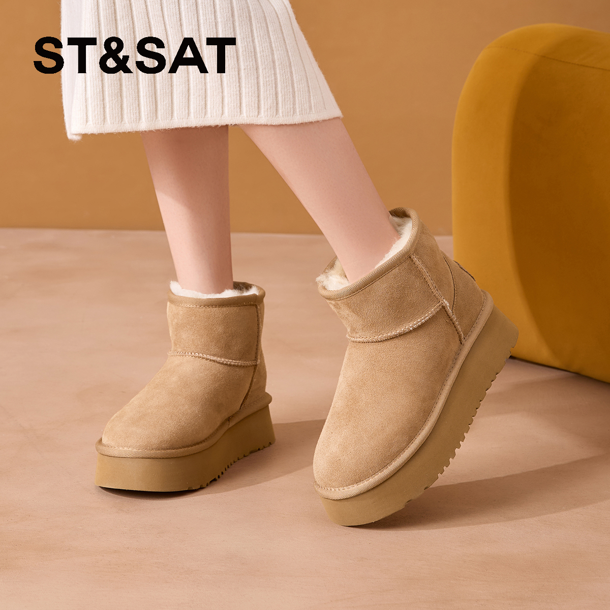 星期六2025新款雪地靴保暖棉靴子