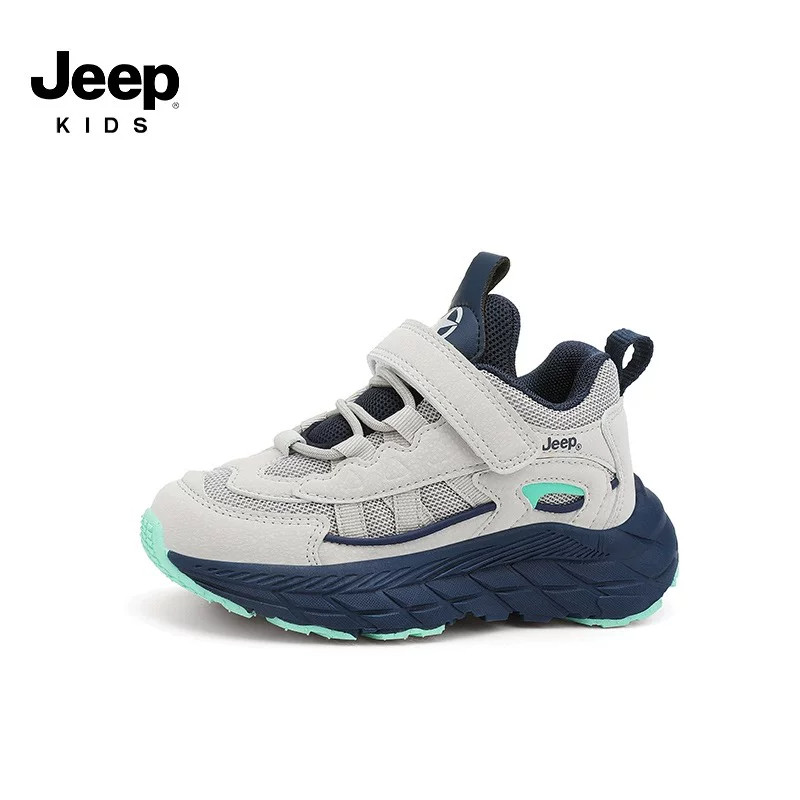 jeep男童鞋子2026秋冬新款皮面加绒软底防滑跑步鞋防水儿童运动鞋