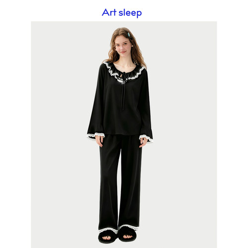 Art sleep「温柔复古」带胸垫睡衣女款春秋季长袖荷叶花边公主风