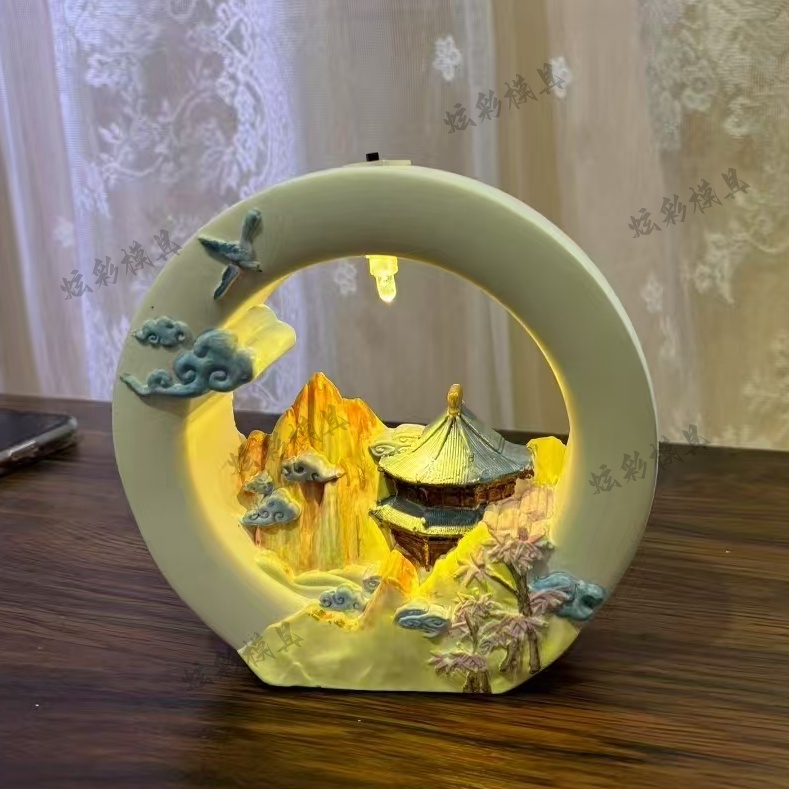 爆款DIY亭子夜灯涂鸦模具彩绘石膏娃娃乳胶立体磨具卡通手绘3d