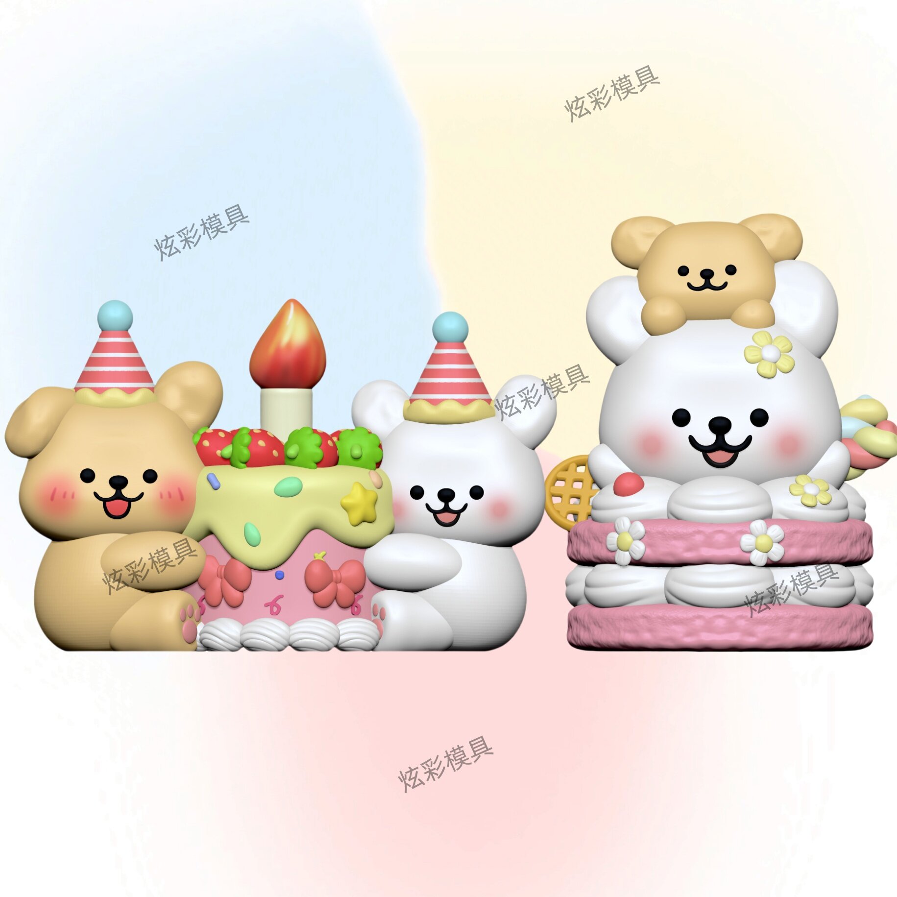 爆款DIY线条狗卡通涂鸦模具彩绘石膏娃娃乳胶立体磨具手绘3D
