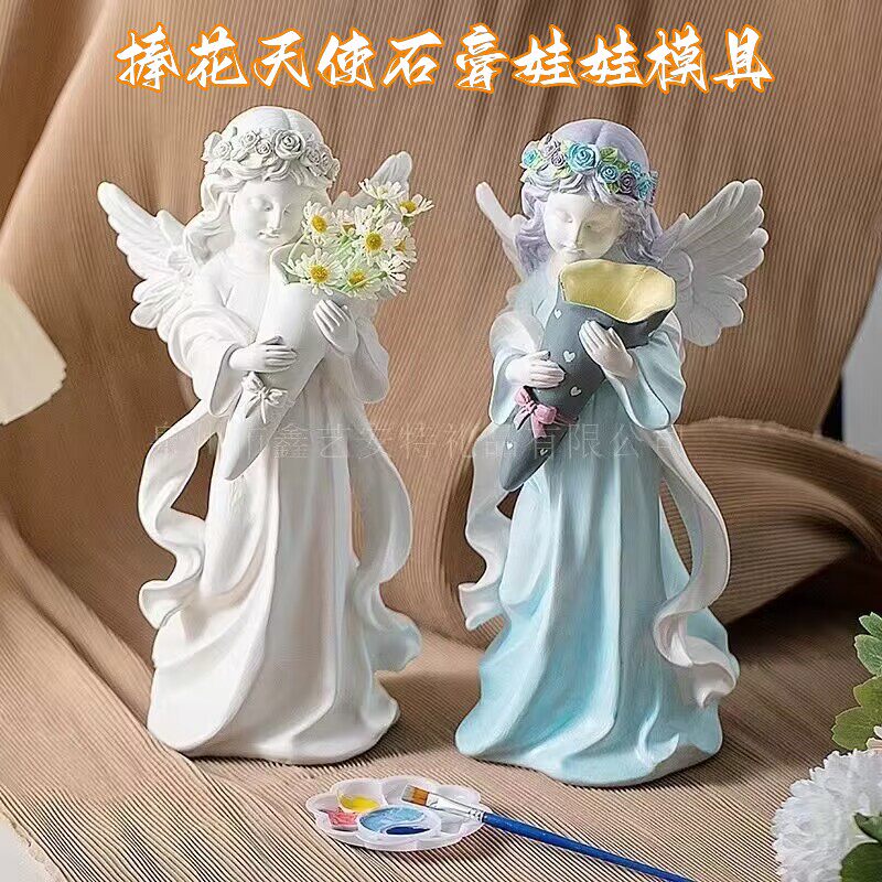 捧花天使公主爆款手绘新款涂鸦模具彩绘石膏娃娃乳胶3d立体亲子