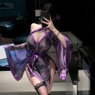 性感纯欲紫蝶花魁蕾丝和服系带睡袍御姐情侣约会情调制服晴趣qqny