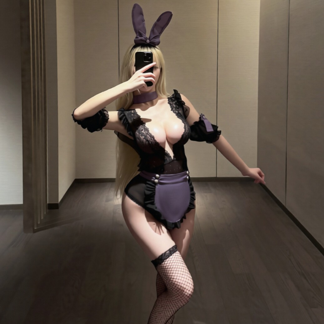 性感纯欲深V蕾丝网纱透视兔女郎连体衣cos角色扮演制服晴趣qqny