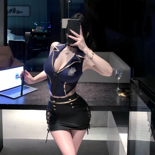 性感火辣分体透视露背绑带包臀女警cos情调制服情侣约会晴趣qqny