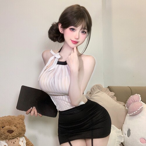 性感纯欲挂脖露背紧身包臀秘书制服cos角色扮演情侣约会晴趣qqny