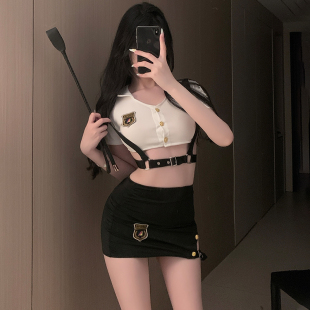 性感纯欲分体背带包臀女警制服cos角色扮演御姐情侣约会晴趣qqny