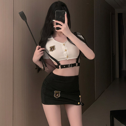 性感纯欲分体背带包臀女警制服cos角色扮演御姐情侣约会晴趣qqny