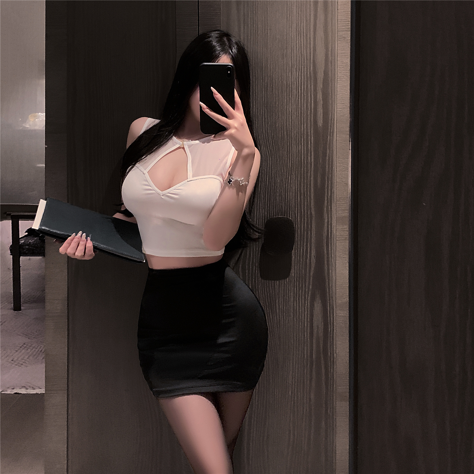 性感纯欲圆领透视露背OL秘书包臀短裙御姐情侣约会制服晴趣qqny