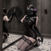 性感火辣油亮丝滑新中式 立领盘扣紧身包臀旗袍约会制服晴趣qqny