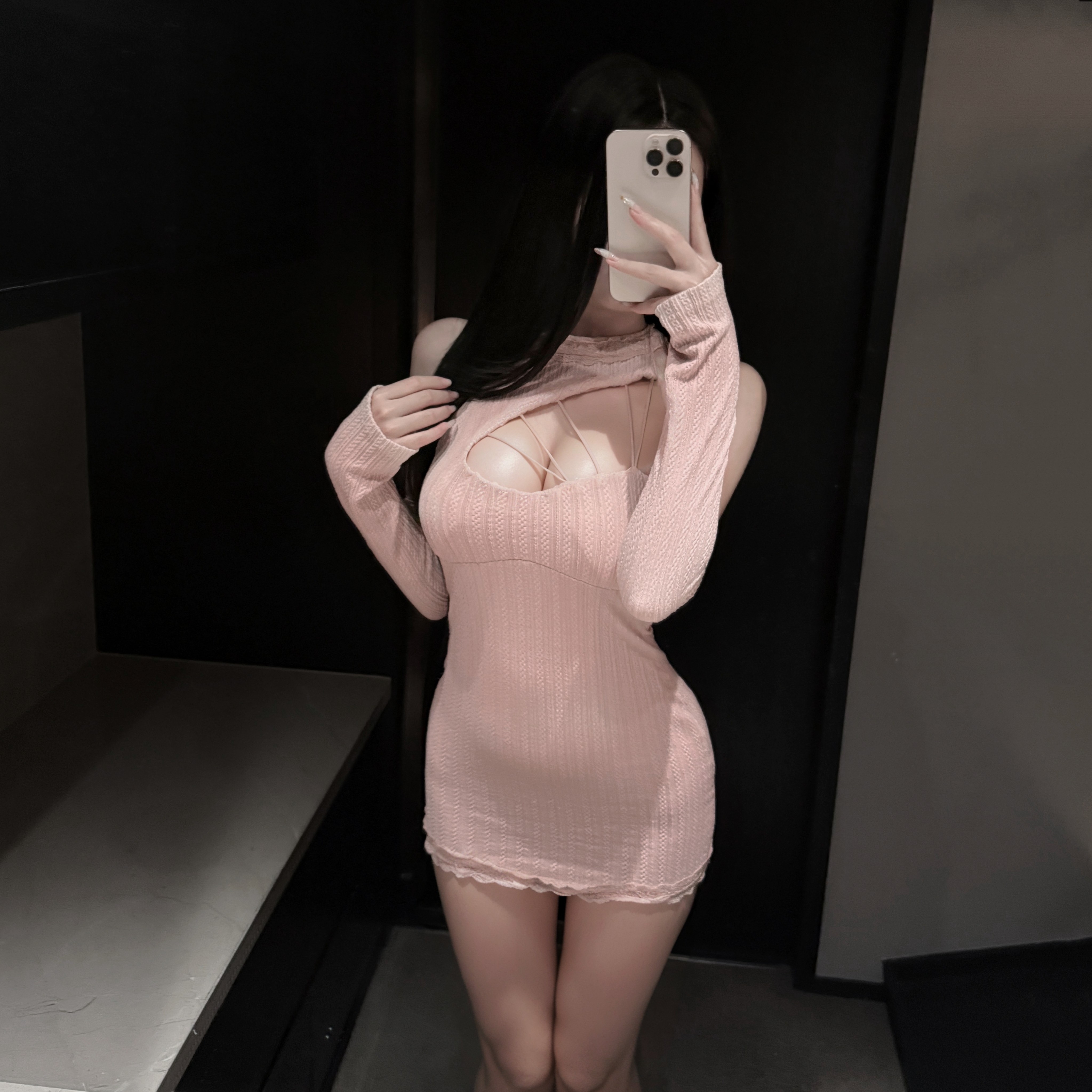 性感纯欲镂空露肩蕾丝包臀毛衣裙御姐情侣约会情调制服晴趣qqny