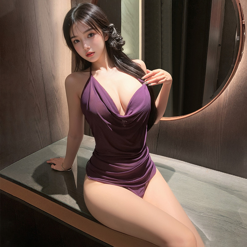 霏慕性感纯欲堆堆领挂脖系带肚兜睡裙御姐情侣约会制服晴趣qqny