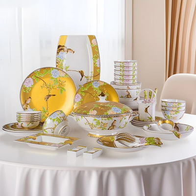 洛威琴瑟和鸣景德镇碟套装新婚乔迁高档礼盒骨瓷珐琅彩微波炉餐具