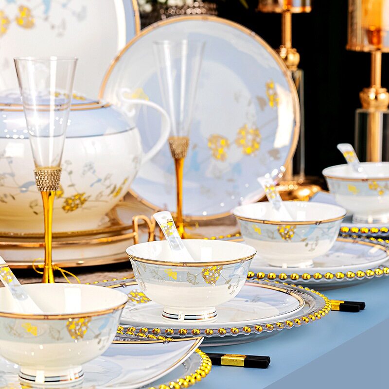 陶瓷餐具碗盘碟组合全套礼品LOGO新款景德镇骨瓷碗筷套装家用