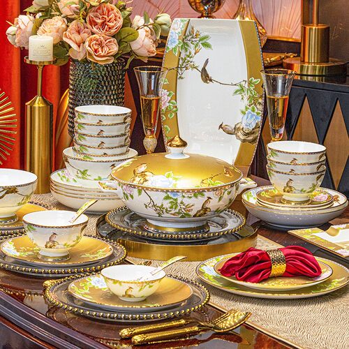特级品·琴瑟和鸣景德镇洛威碟套装新婚乔迁骨瓷珐琅彩微波炉餐具