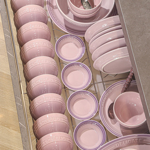 渐变紫碗碟套装家用加厚陶瓷厨具盘子碗全套ins风高级感饭盘新款