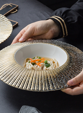 轻奢欧式北欧家用2021INS风盘子早餐牛排餐盘酒店陶瓷草帽圆深盘