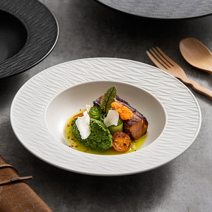 陶瓷草帽盘日式意面盘甜品盘高级感西餐盘子菜盘家用汤盘意境摆盘